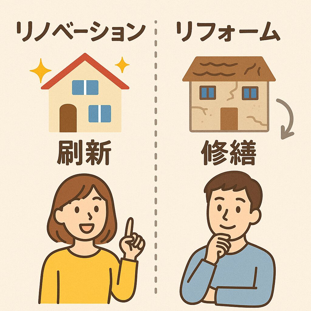 リノベーションとリホームを比べてる絵